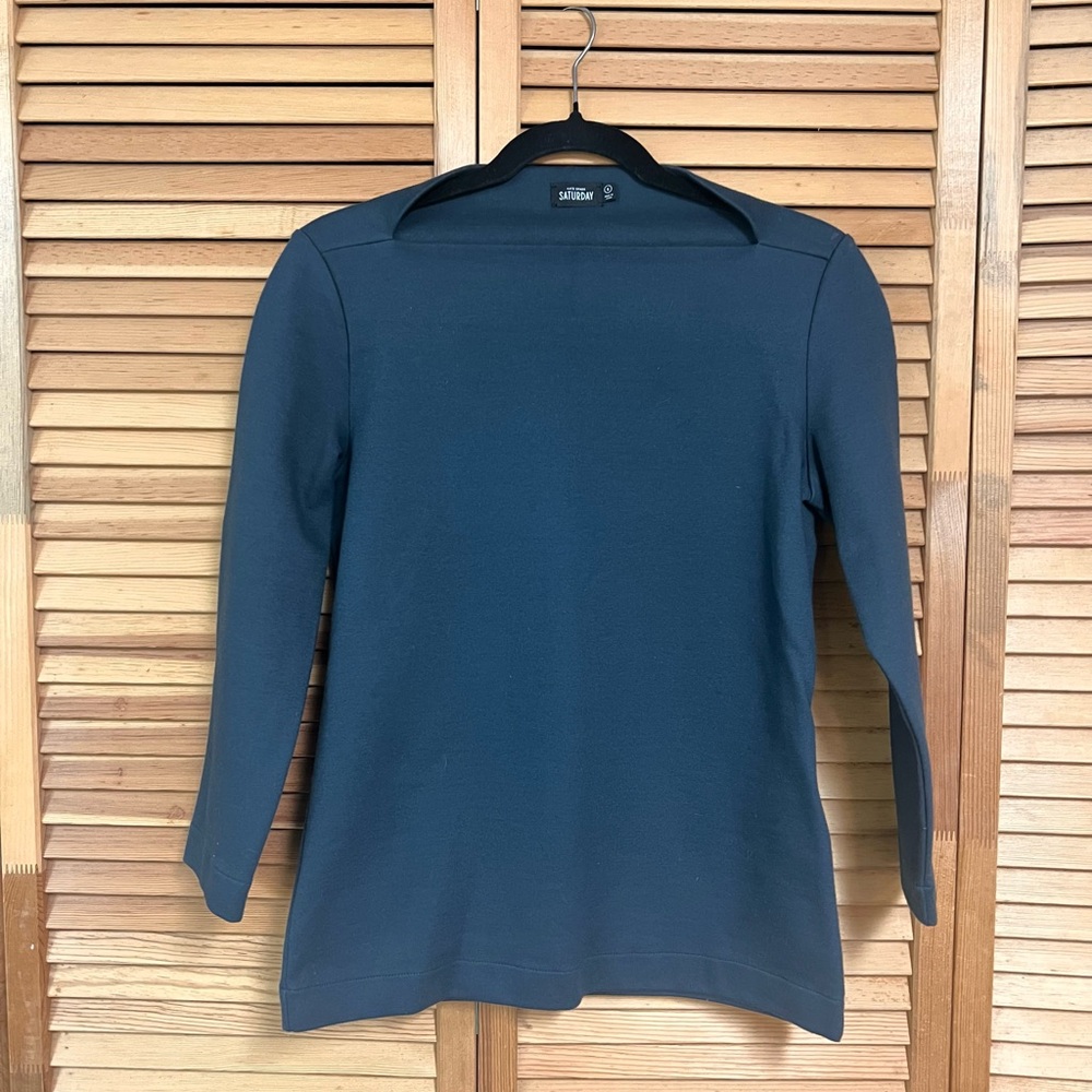 Kate Spade Slate Blue 3/4 Sleeve High Neck Top